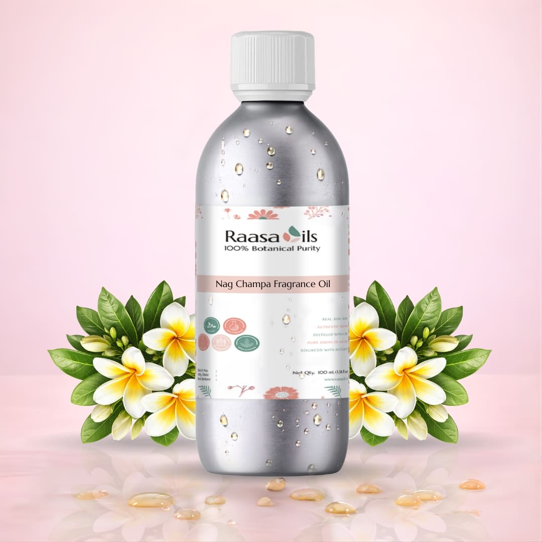 Raasa Oils bottle with flowers on a pink background