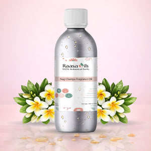 Raasa Oils bottle with flowers on a pink background