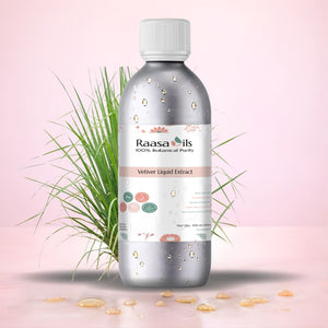 Bottle of Raasa Oils Vetchling Liquid Extract with plants on a pink background
