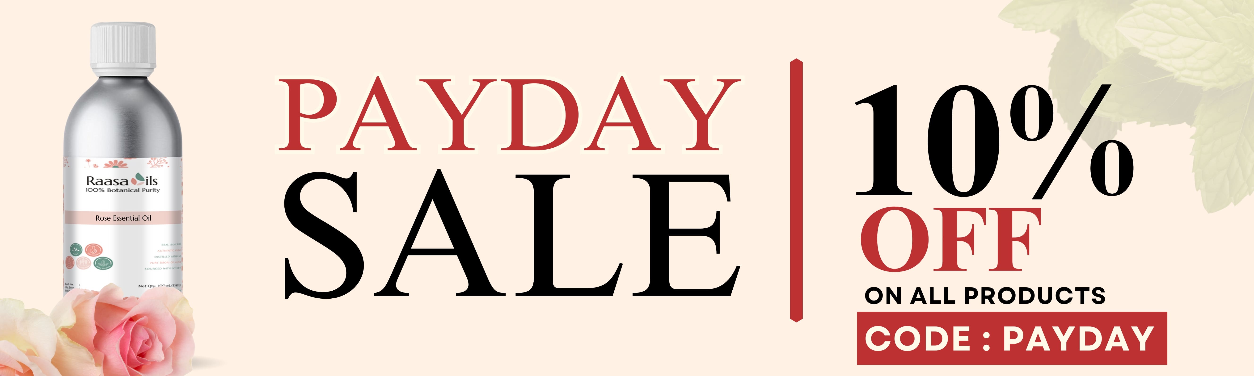 Payday sale banner with product image and promotional text on a light pink background